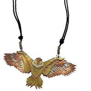 Handmade Inca Eagle Necklace, Carved Copper, Peruvian Craftsmanship